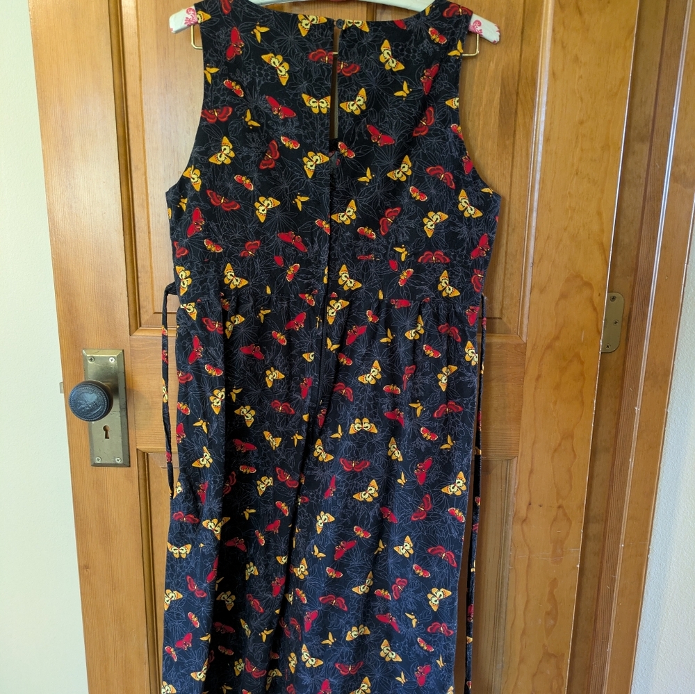 Black Dress with Red and Yellow Butterfly Print